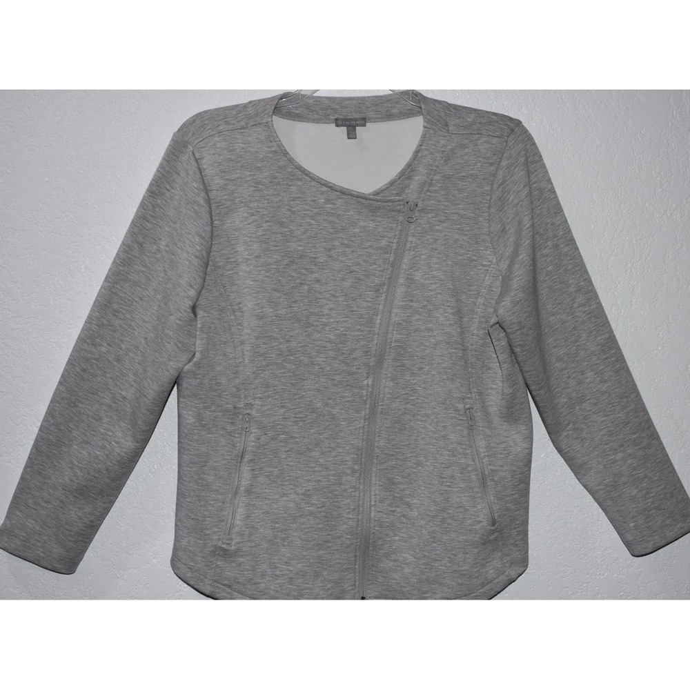 T by Talbots XLP Asymmetrical Zip Jacket Soft‎ Cozy Stretch Zip Pockets Gray
